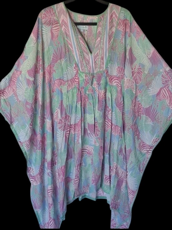 TAJ by Sabrina Crippa Dresses & Skirts - Taj By Sabrina Crippa Tropical Zebra Caftan S Green Purple